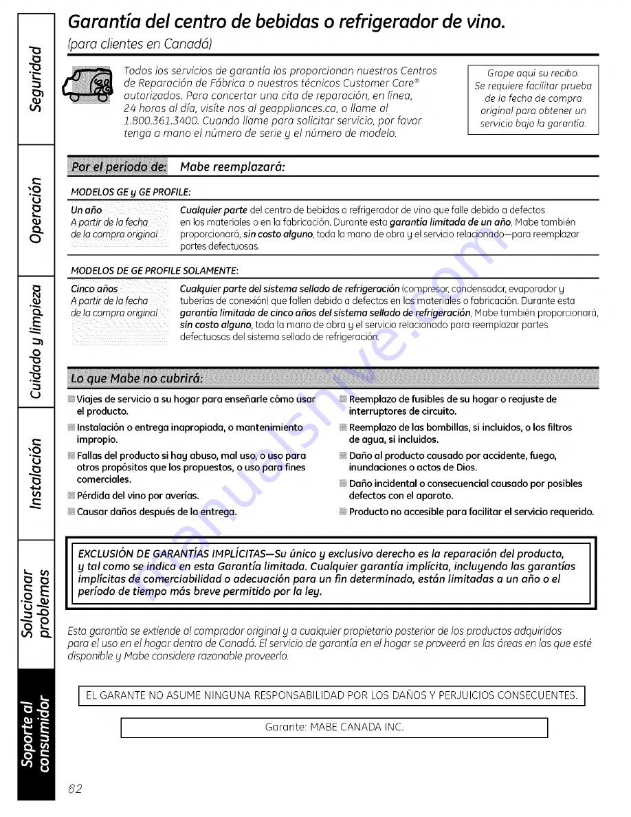 GE Profile PCR06WATSS Owner'S Manual And Installation Instructions Download Page 62