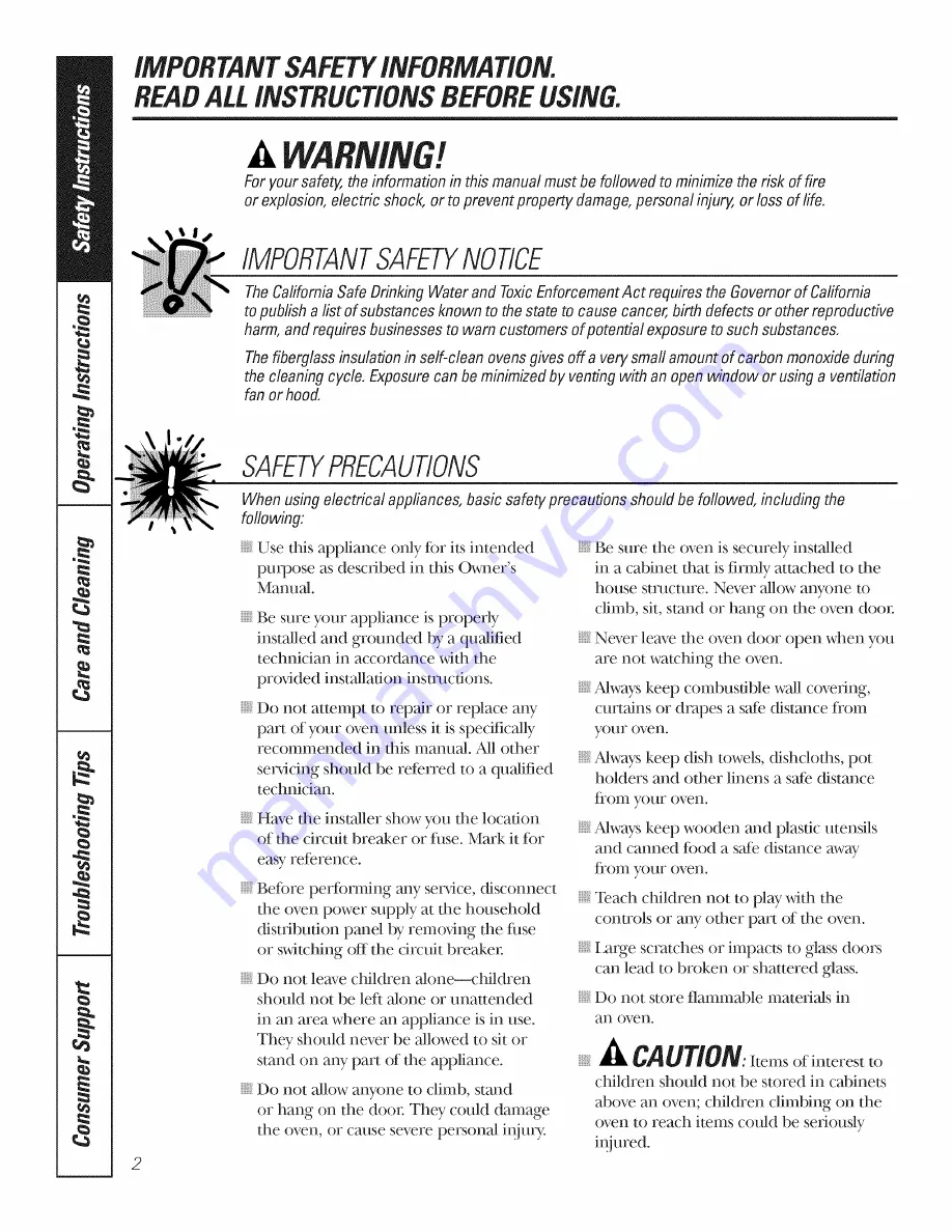 GE Profile PT916 Owner'S Manual Download Page 2