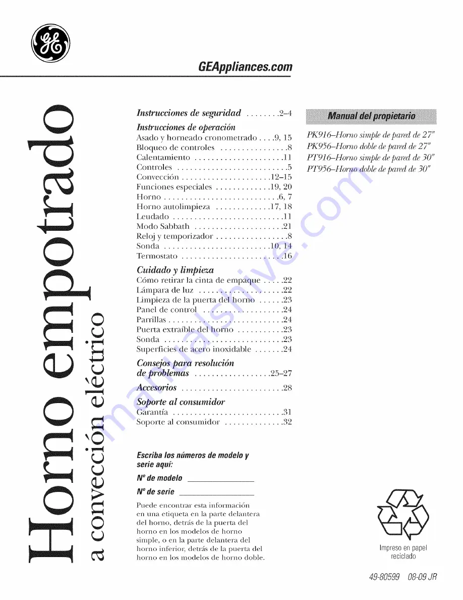 GE Profile PT916 Owner'S Manual Download Page 33