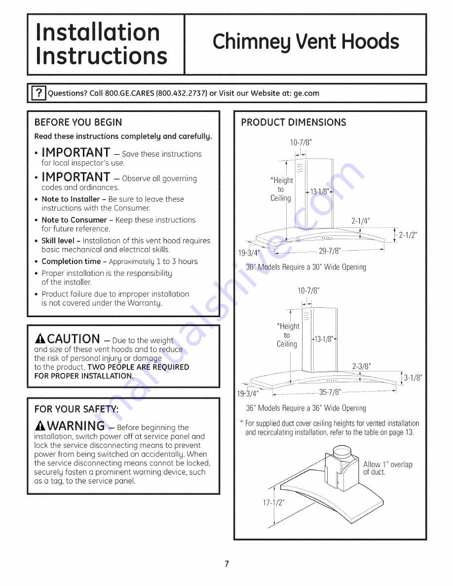 GE Profile PV976 Owner'S Manual And Installation Instructions Download Page 7