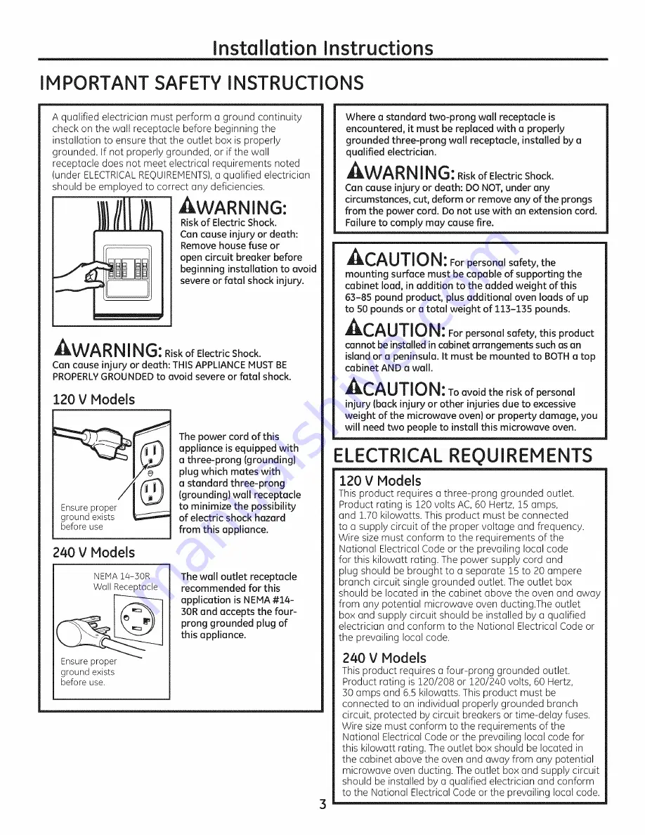 GE PSA9120SF1SS Installation Manual Download Page 3