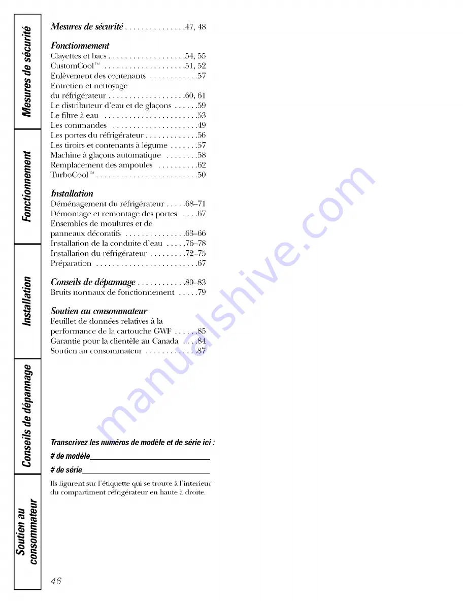 GE PSC23NHPABB and Owner'S Manual And Installation Download Page 46