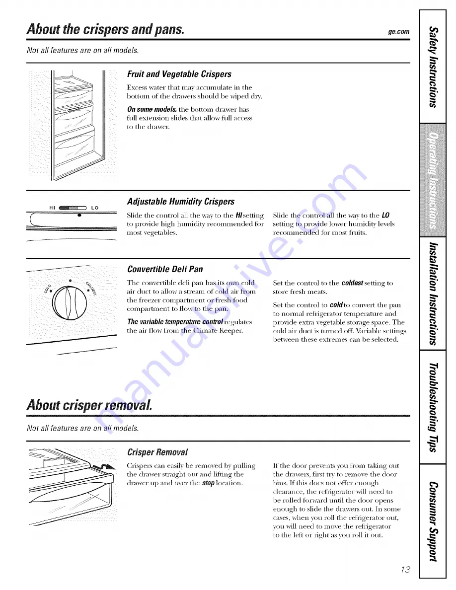 GE PSF26NGPCBB and Owner'S Manual And Installation Download Page 13