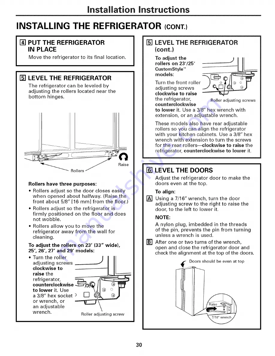 GE PSF26NGPCBB and Owner'S Manual And Installation Download Page 30