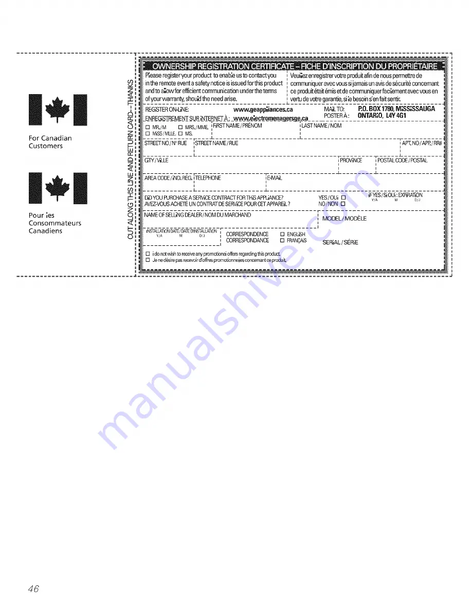 GE PSF26NGPCBB and Owner'S Manual And Installation Download Page 46