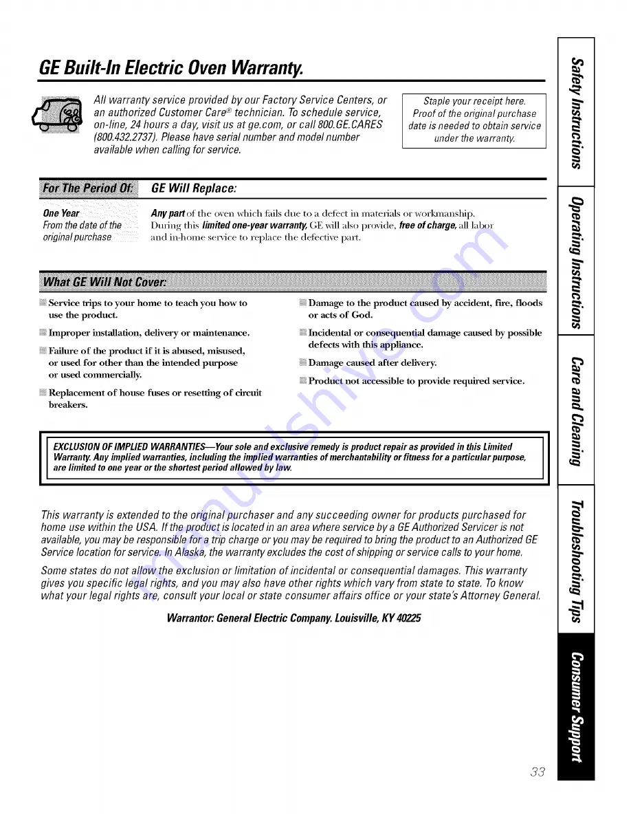 GE PT916SM1SS Owner'S Manual Download Page 33