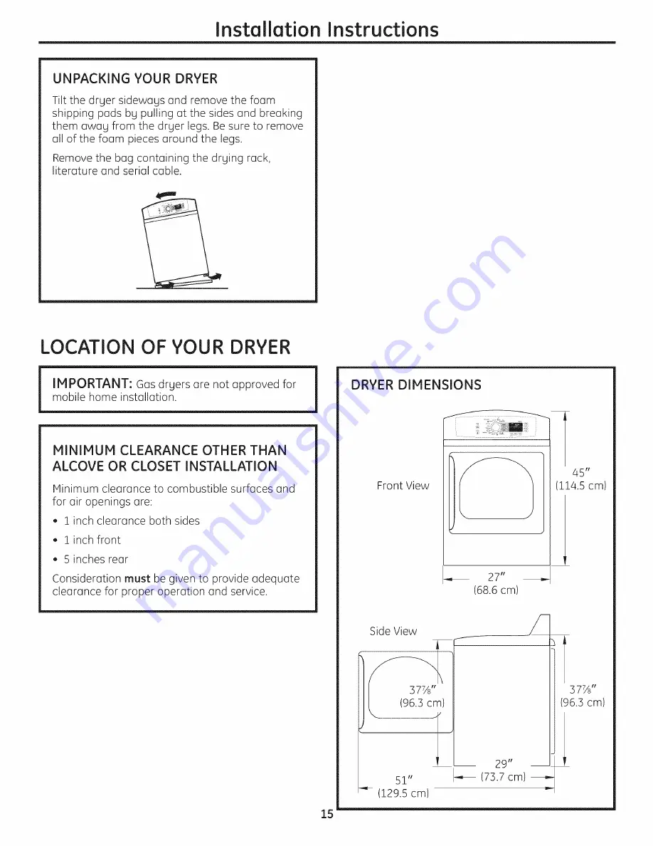 GE PTDS855GM0MS and Owner'S Manual And Installation Instructions Download Page 15