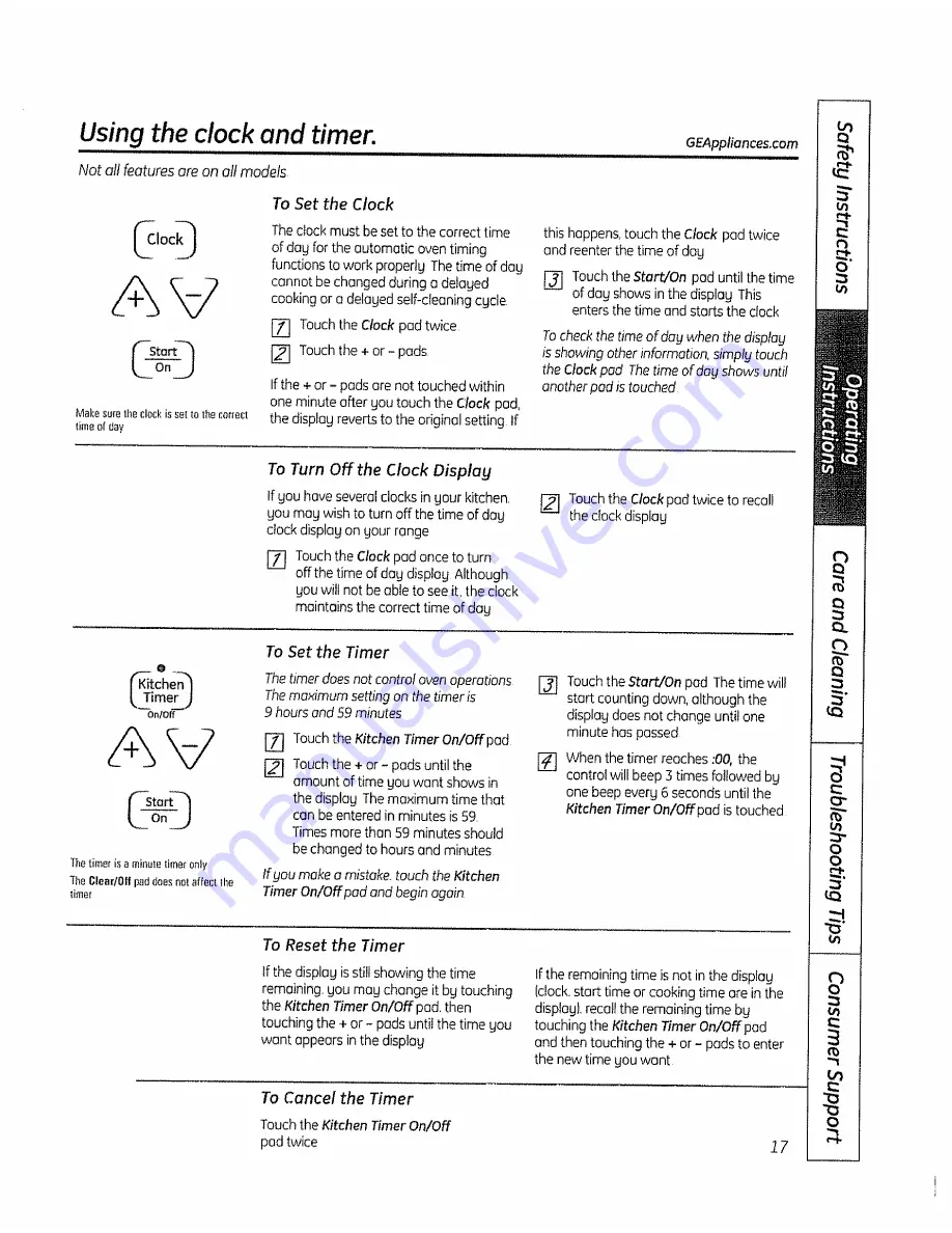 GE QuicksetcIII Owner'S Manual Download Page 17