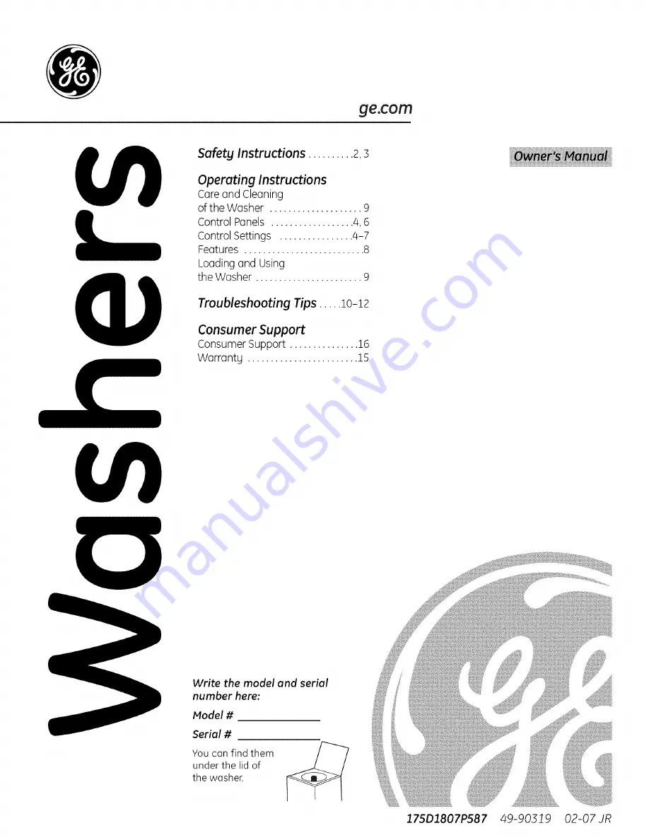 GE S2100G7WW Owner'S Manual Download Page 1