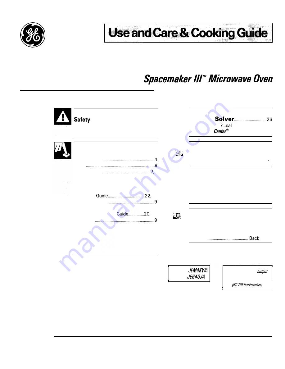 GE Spacemaker-3 JEM4KWA Use And Care & Cooking Manual Download Page 1