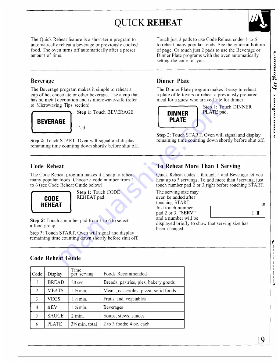 GE Spacemaker JVM140K04 Owner'S Manual Download Page 19