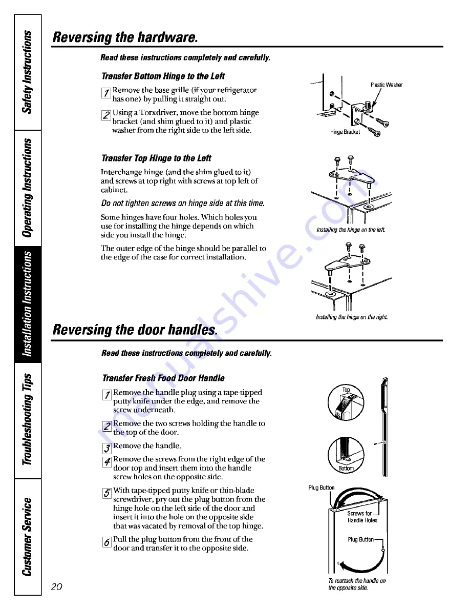 GE TBX18SABKLAA Owner'S Manual Download Page 20