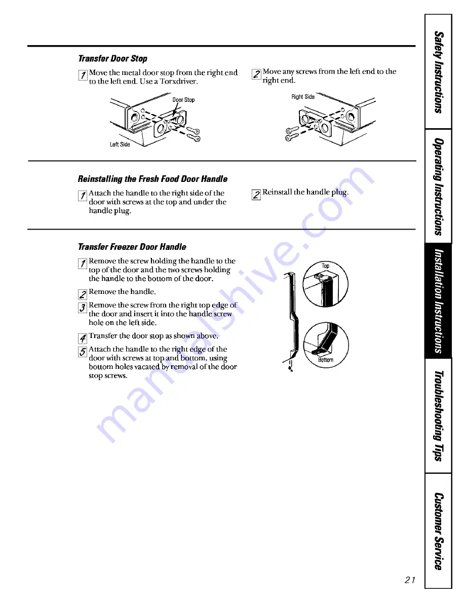 GE TBX18SABKLAA Owner'S Manual Download Page 21