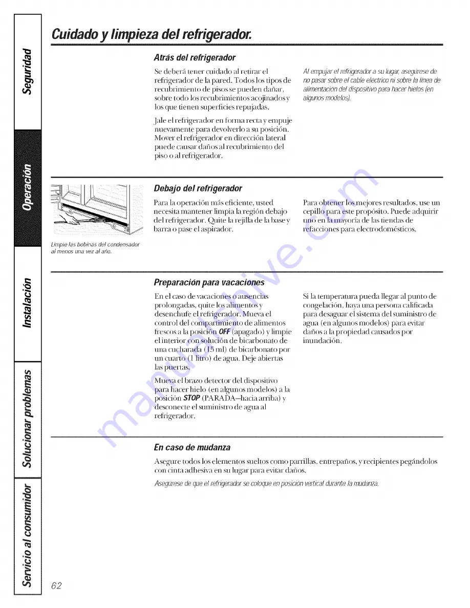 GE TFX20JAXFWW Owner'S Manual Download Page 62