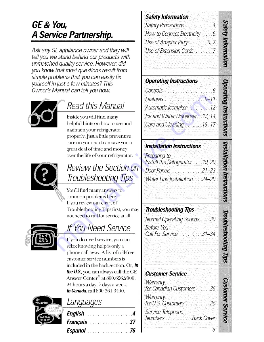 GE TPX21PRXDBB Owner'S Manual Download Page 3