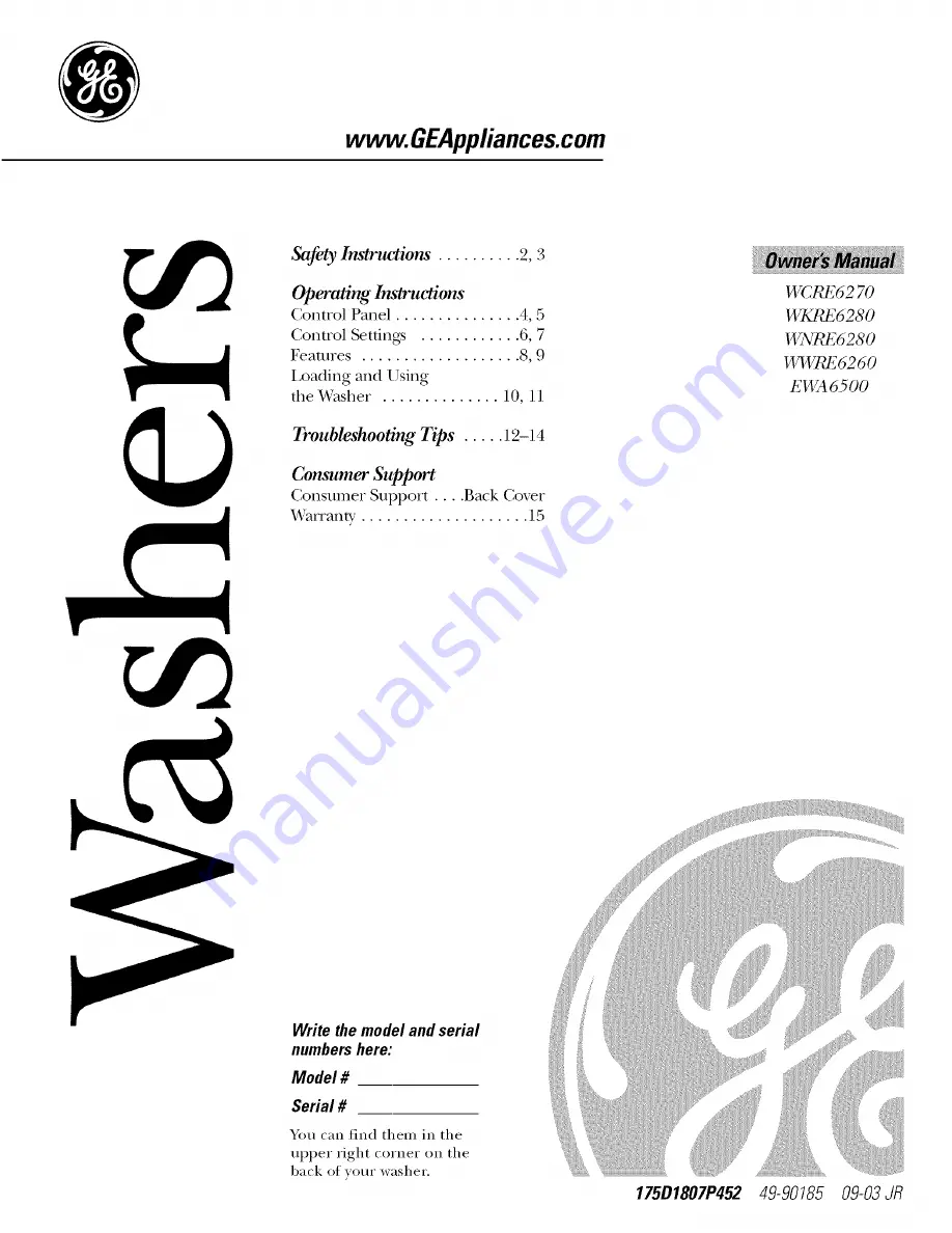 GE WCRE6270 Скачать руководство пользователя страница 1