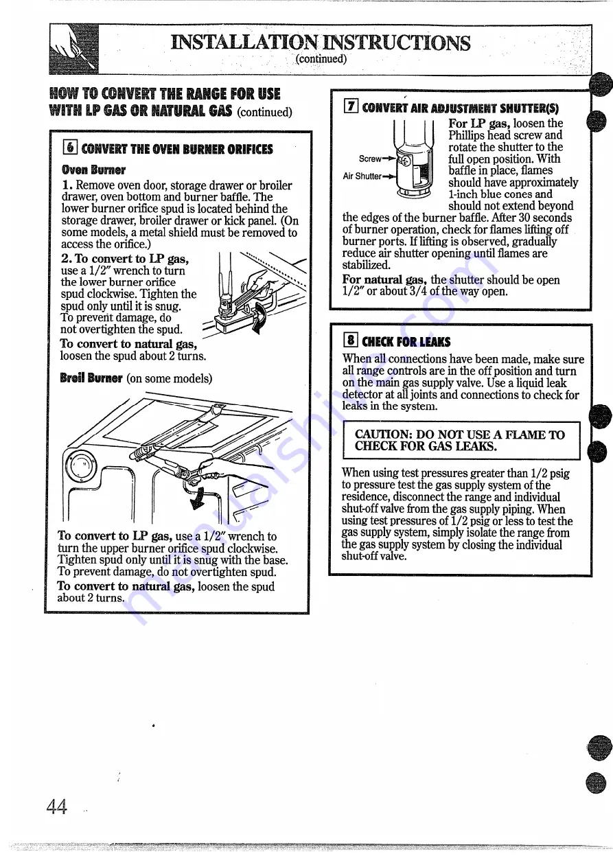 GE XL44 JGBS02EN Use And Care & Installation Manual Download Page 45