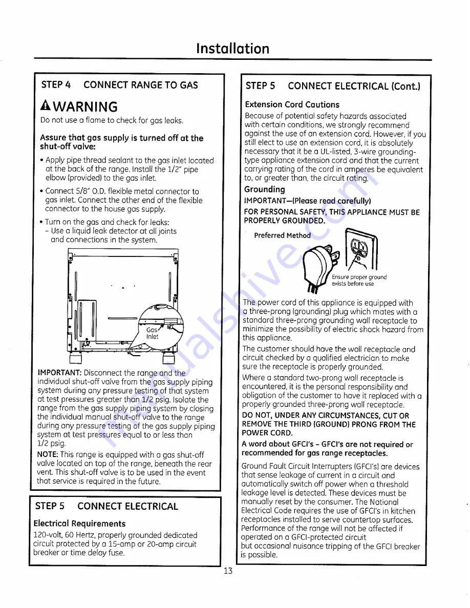 GE ZGP484NG Installation Instructions Manual Download Page 13