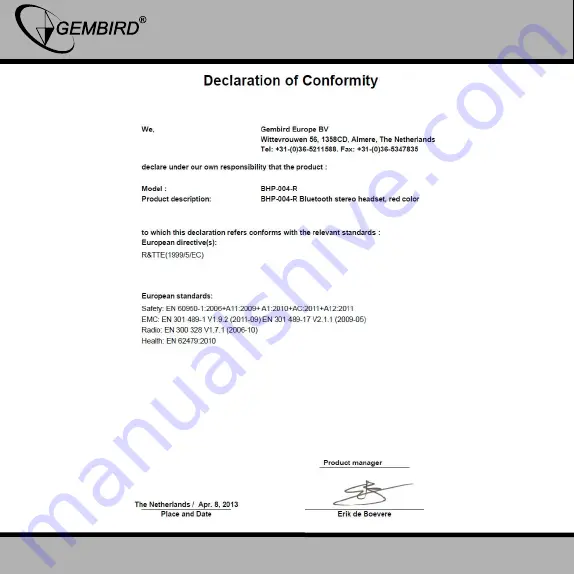 Gembird BHP-004 User Manual Download Page 9