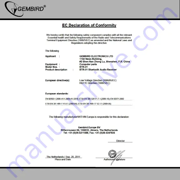 Gembird BTR-01 User Manual Download Page 9