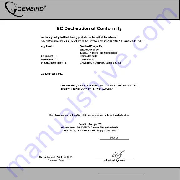 Gembird CAM0360U-1 User Manual Download Page 10