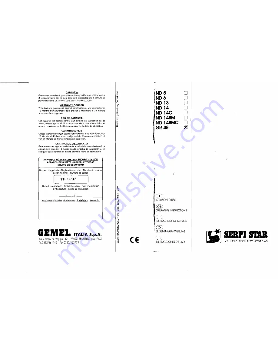 GEMEL Serpi Star ND 5 Скачать руководство пользователя страница 1