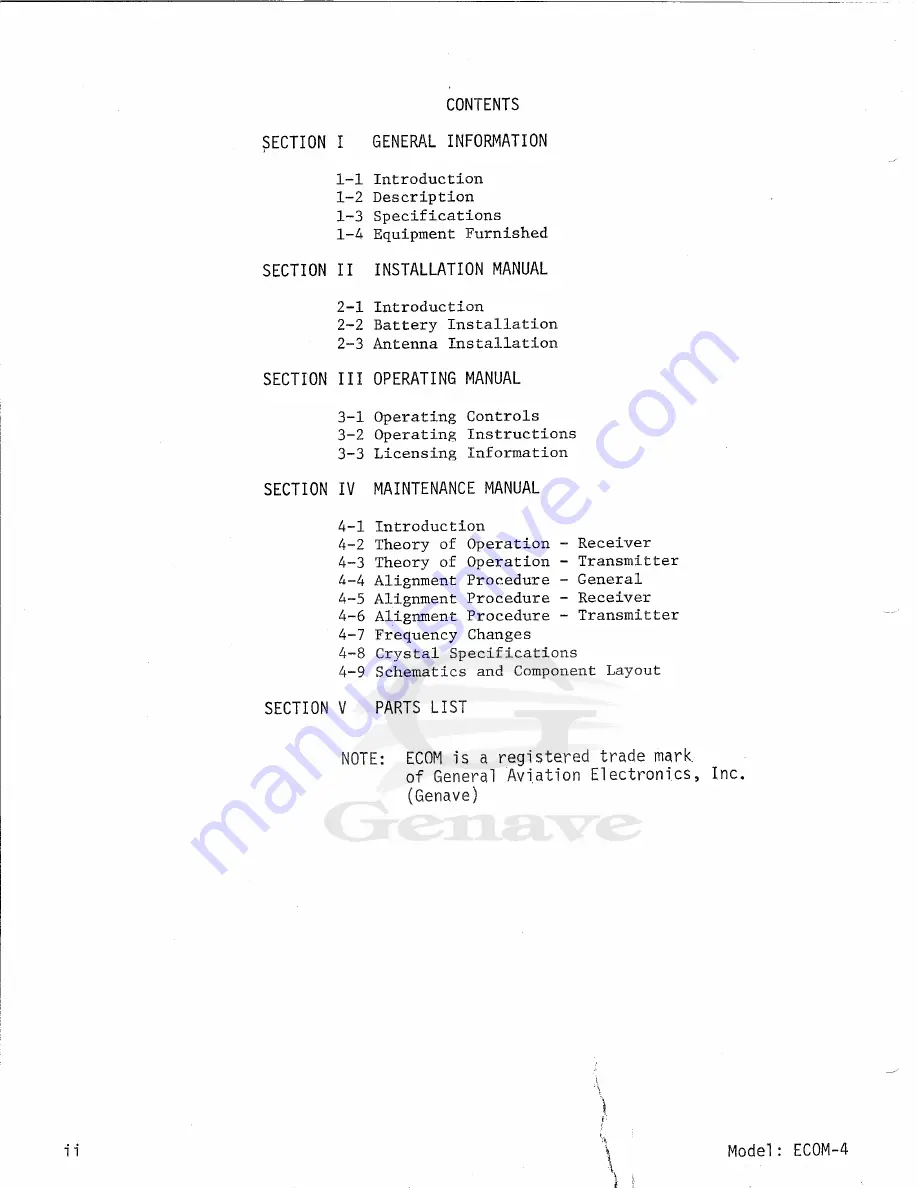 Genave ECOM-4 Maintenance Manual Download Page 2