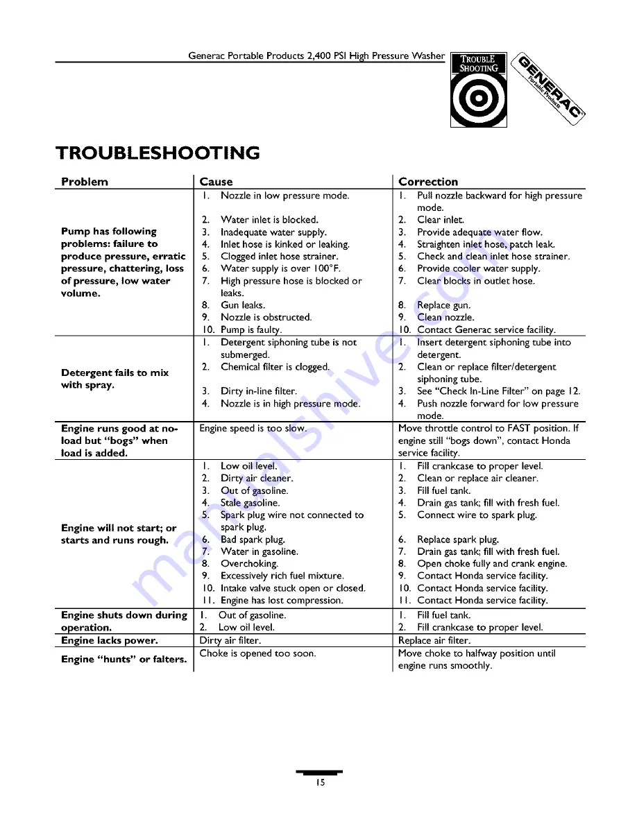 Generac Portable Products 1537-1 Owner'S Manual Download Page 15