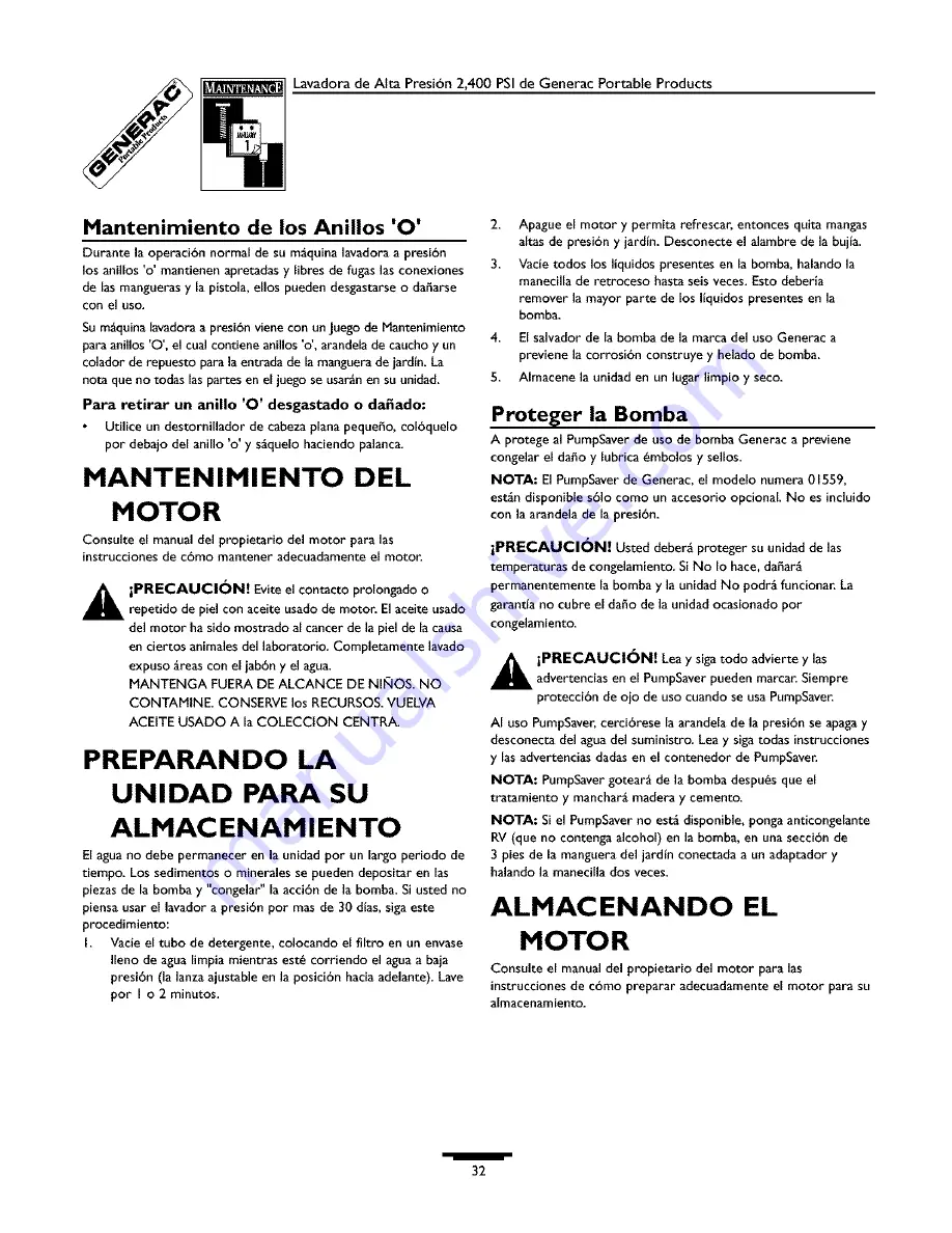 Generac Portable Products 1537-1 Owner'S Manual Download Page 32