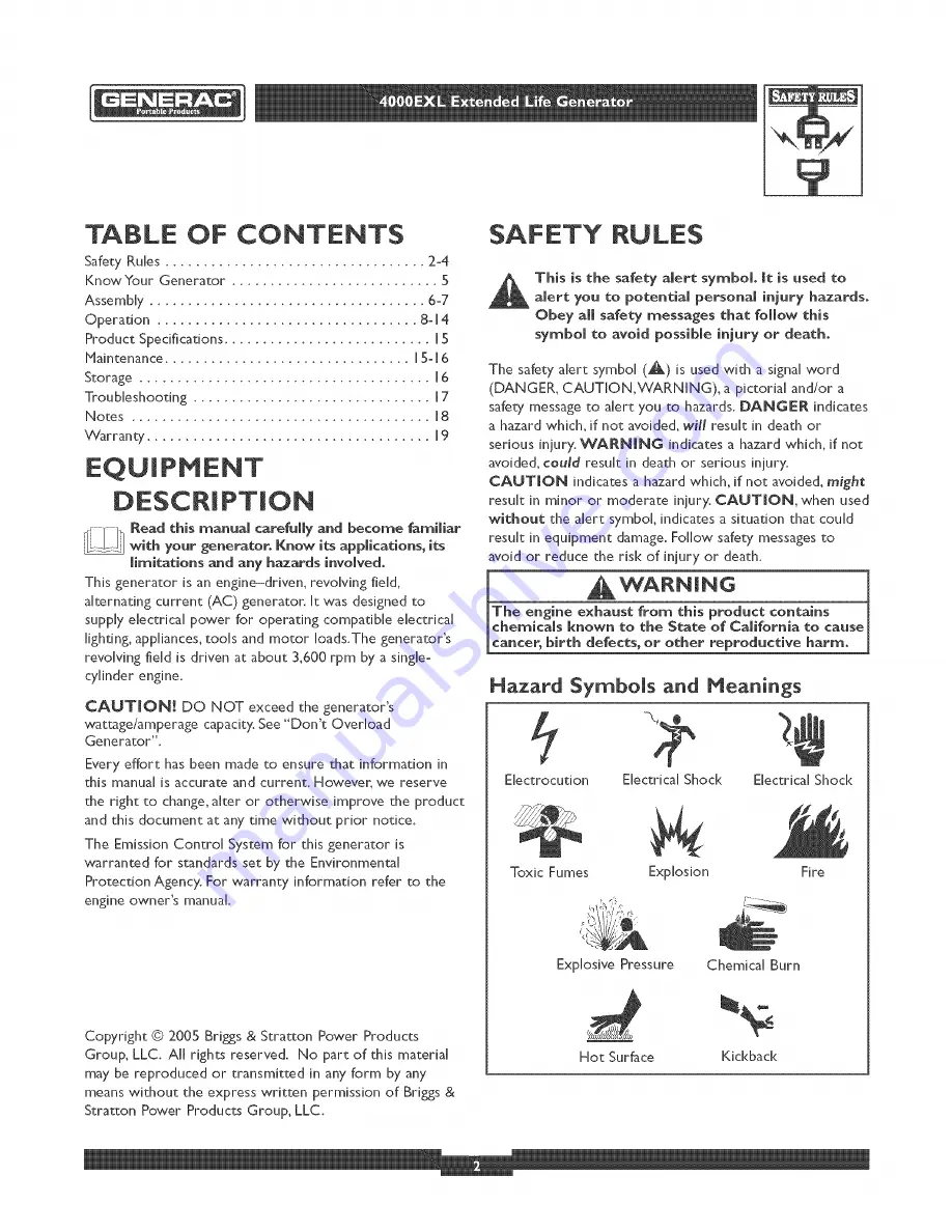 Generac Portable Products 1656-1 Owner'S Manual Download Page 2