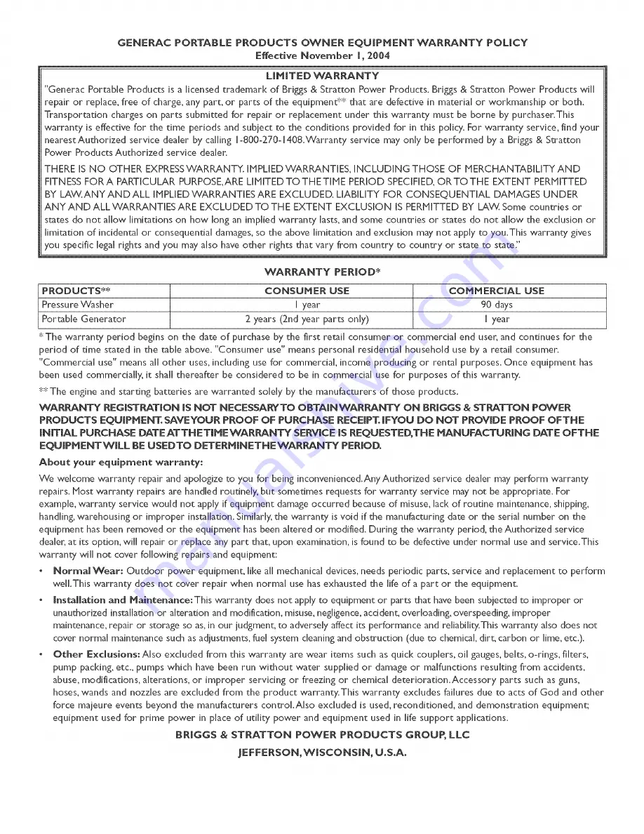 Generac Portable Products 1656-1 Owner'S Manual Download Page 19