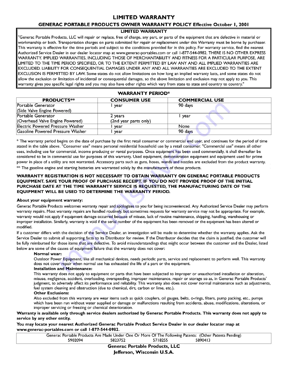 Generac Portable Products 1676-1 Owner'S Manual Download Page 36