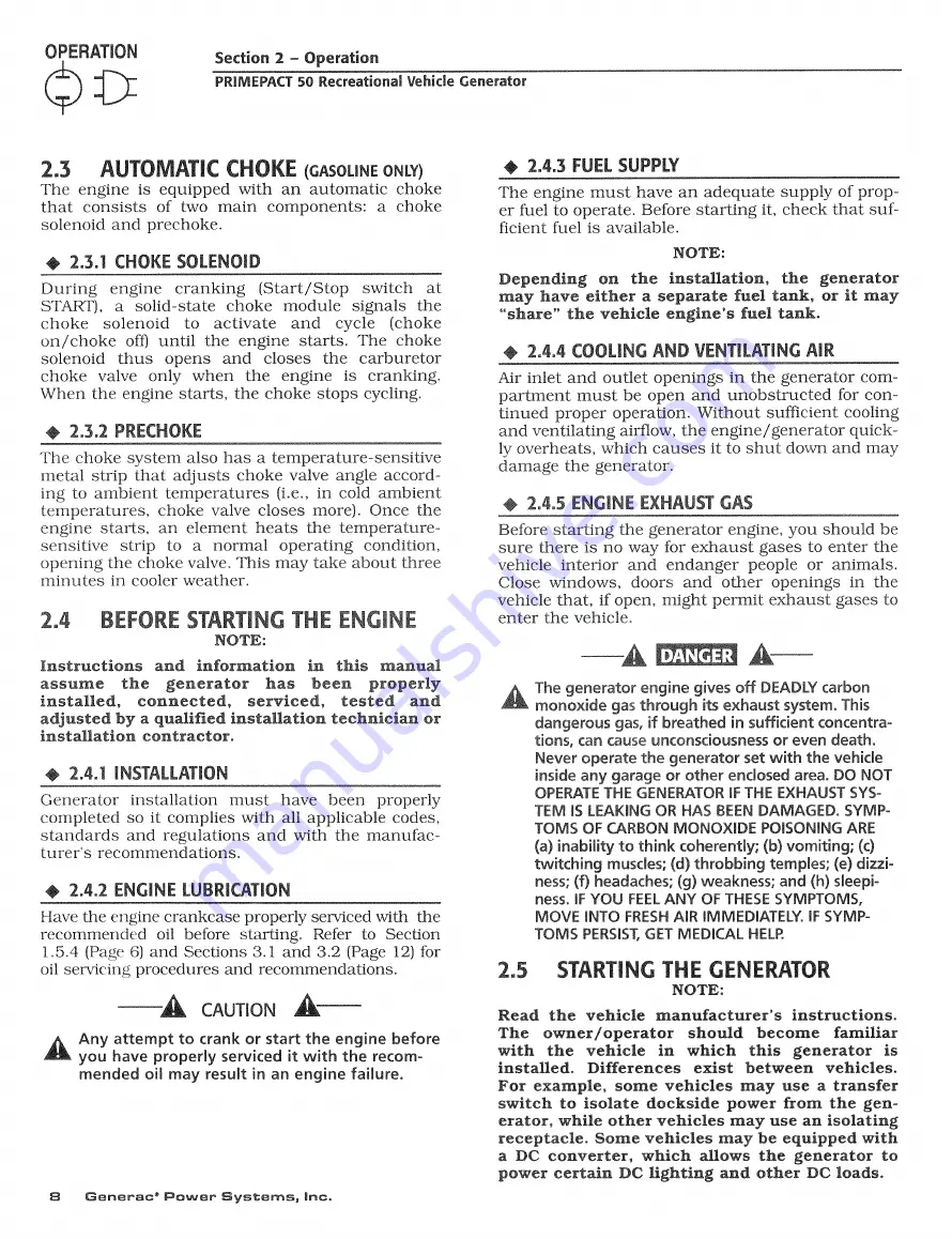 Generac Power Systems 02010-0 PRIMEPACT 50 Owner'S Manual And Installation Instructions Download Page 10