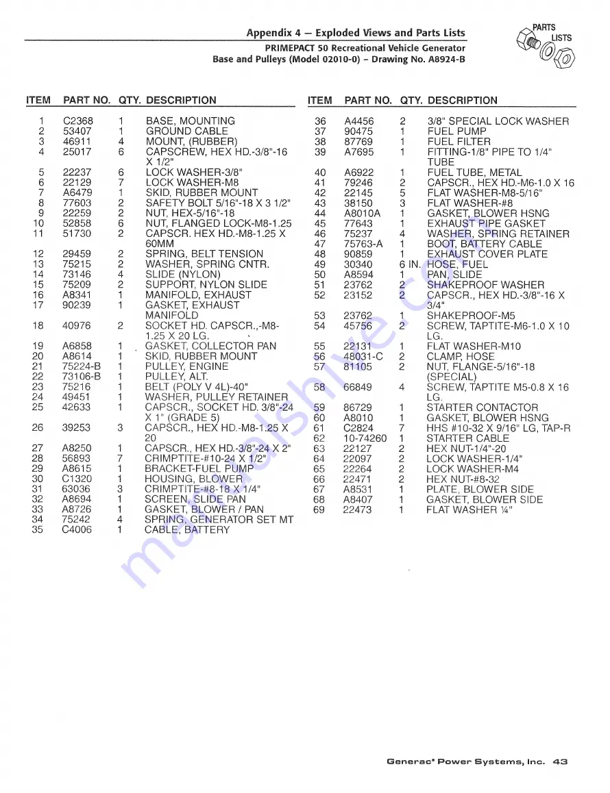 Generac Power Systems 02010-0 PRIMEPACT 50 Owner'S Manual And Installation Instructions Download Page 45