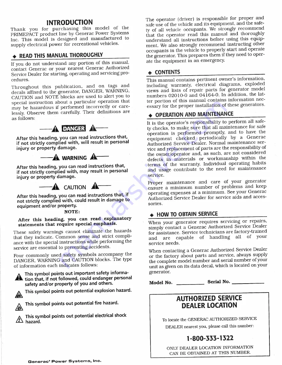 Generac Power Systems 02010-1 Owners And Installation Manual Download Page 2