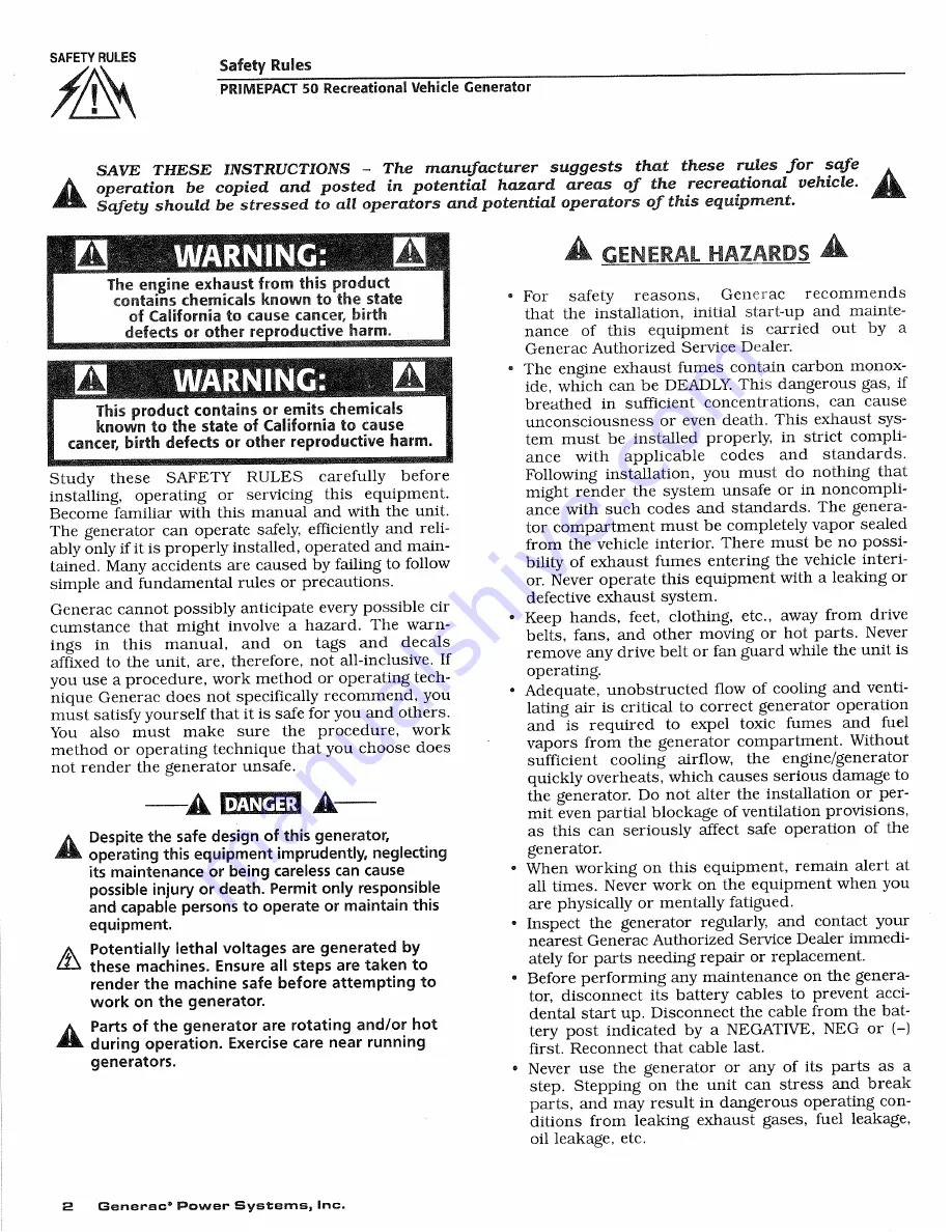 Generac Power Systems 02010-1 Owners And Installation Manual Download Page 4