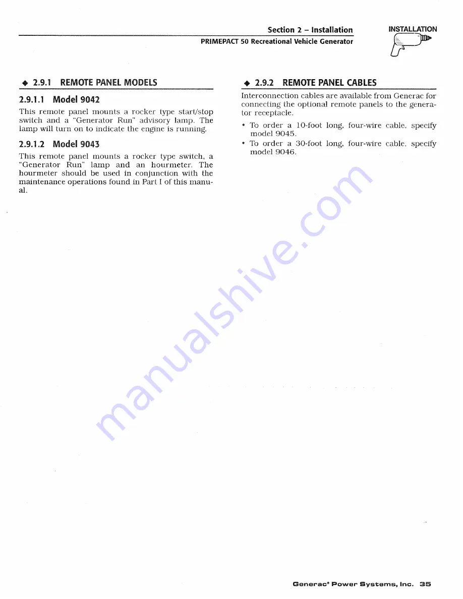 Generac Power Systems 02010-1 Owners And Installation Manual Download Page 37