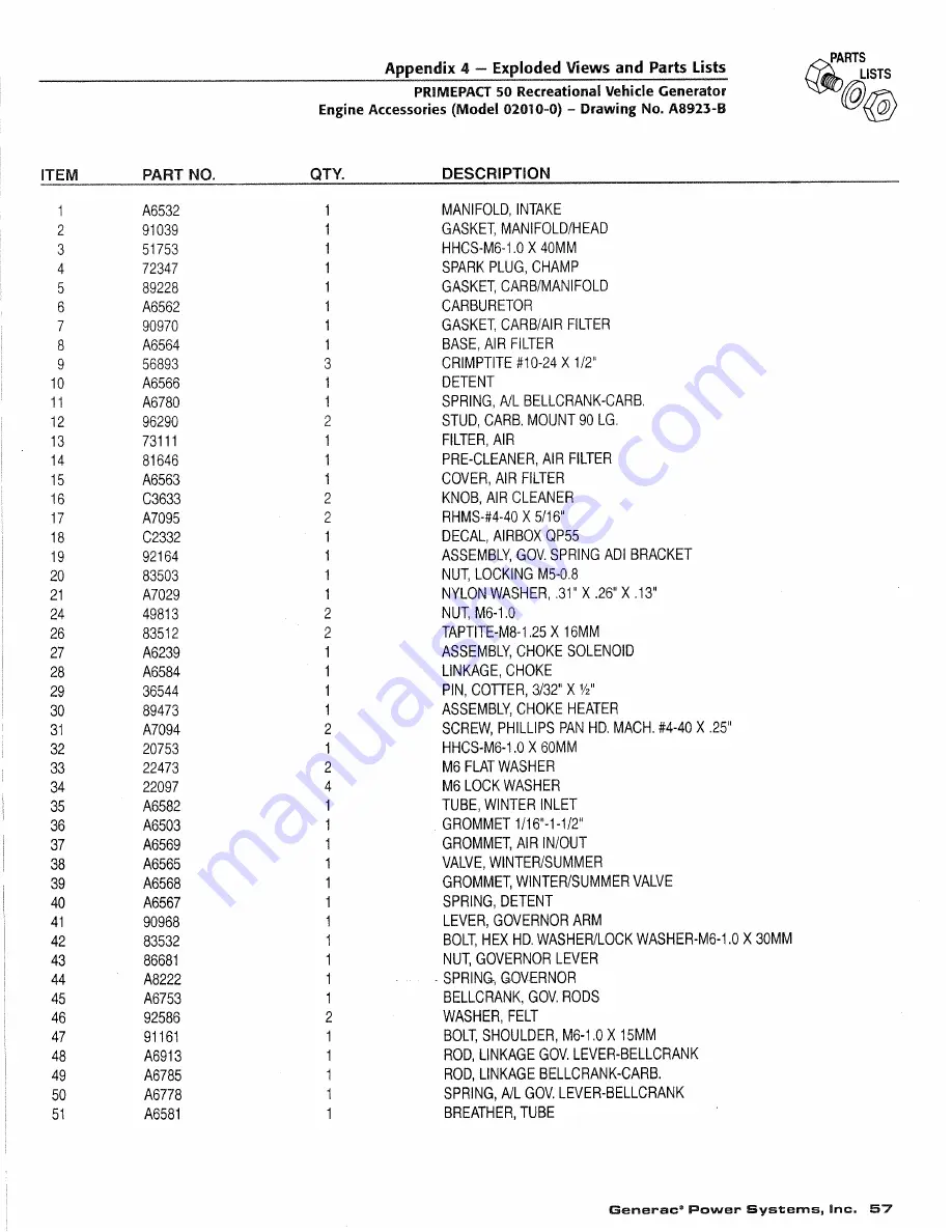 Generac Power Systems 02010-1 Owners And Installation Manual Download Page 59