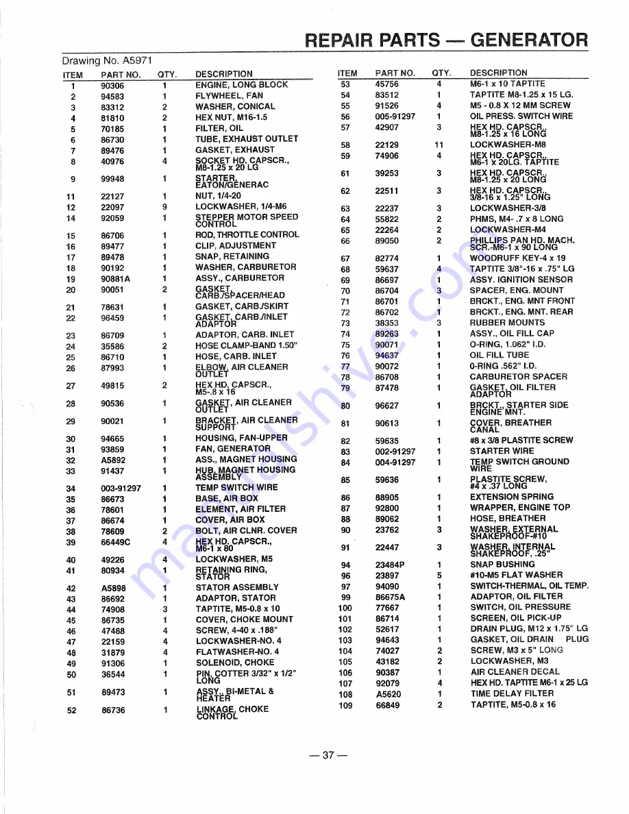 Generac Power Systems 0661-4 Owner'S Manual Download Page 39