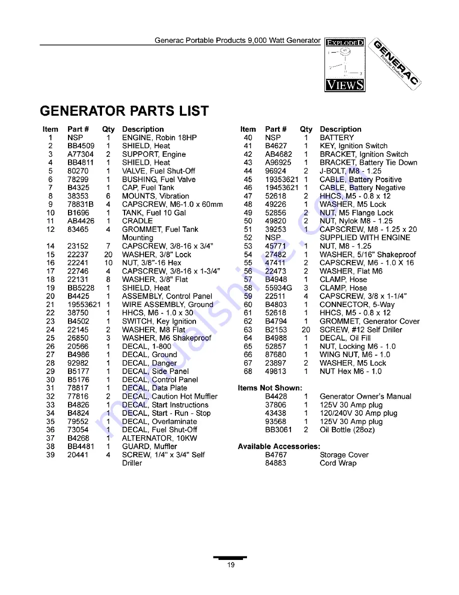 Generac Power Systems 1338-1 Owner'S Manual Download Page 19