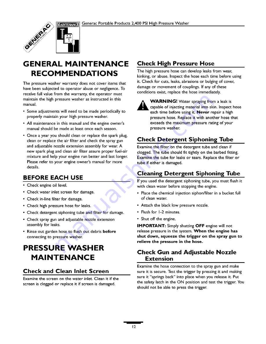 Generac Power Systems 1537-0 Owner'S Manual Download Page 12