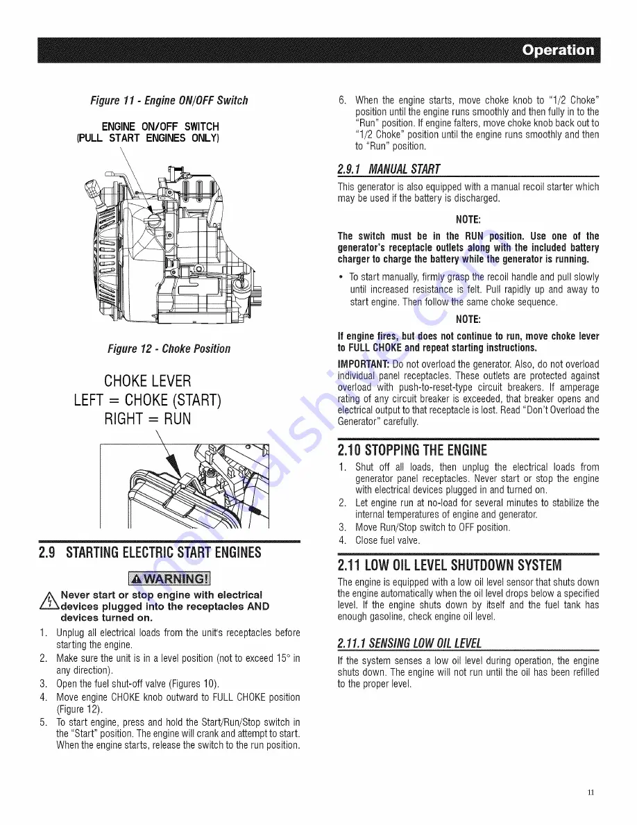 Generac Power Systems GP7500E-5943-5 Owner'S Manual Download Page 13