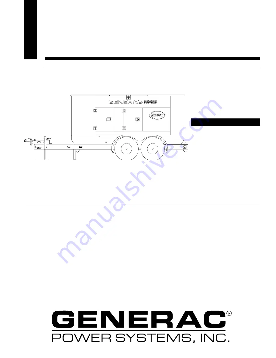 Generac Power Systems GR160 Specifications Download Page 1