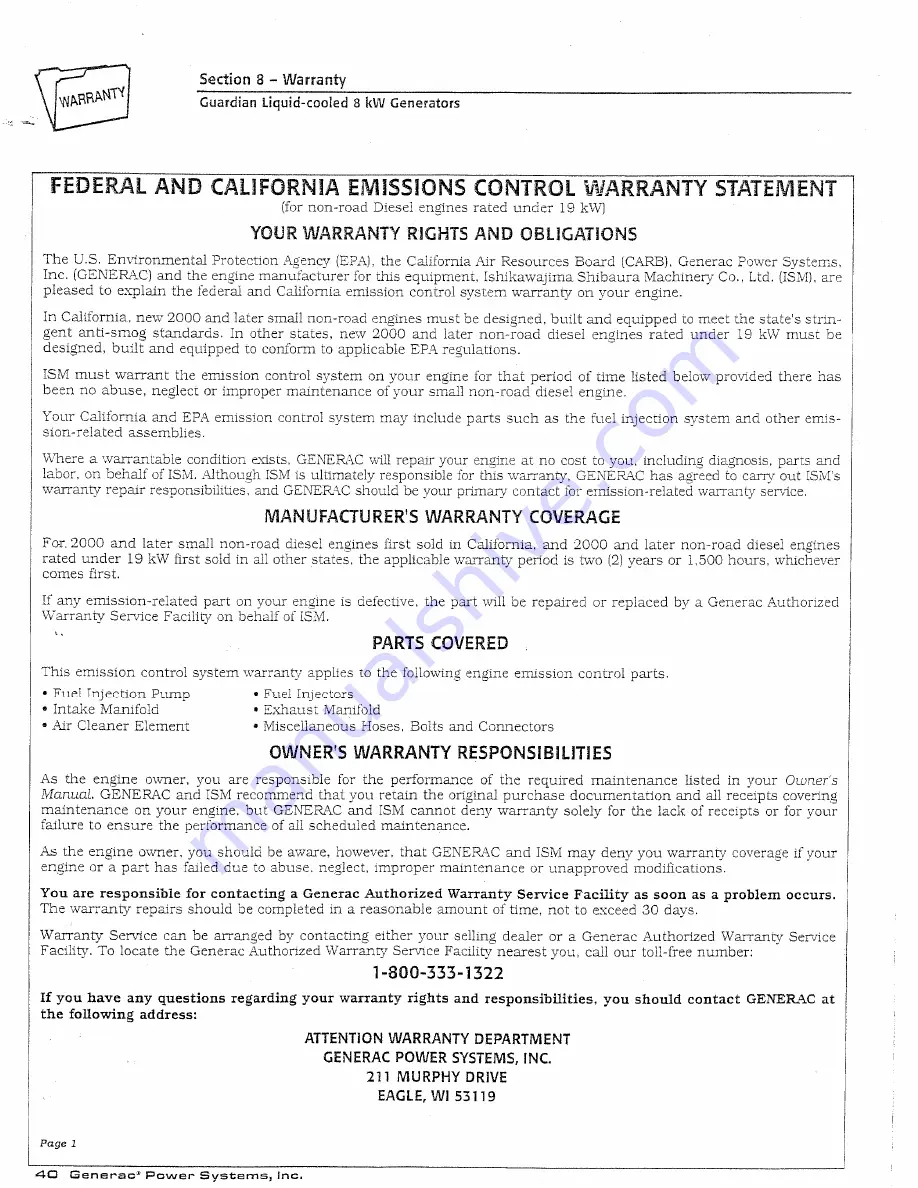 Generac Power Systems GUARDIAN 04136-0 Owner'S Manual Download Page 42