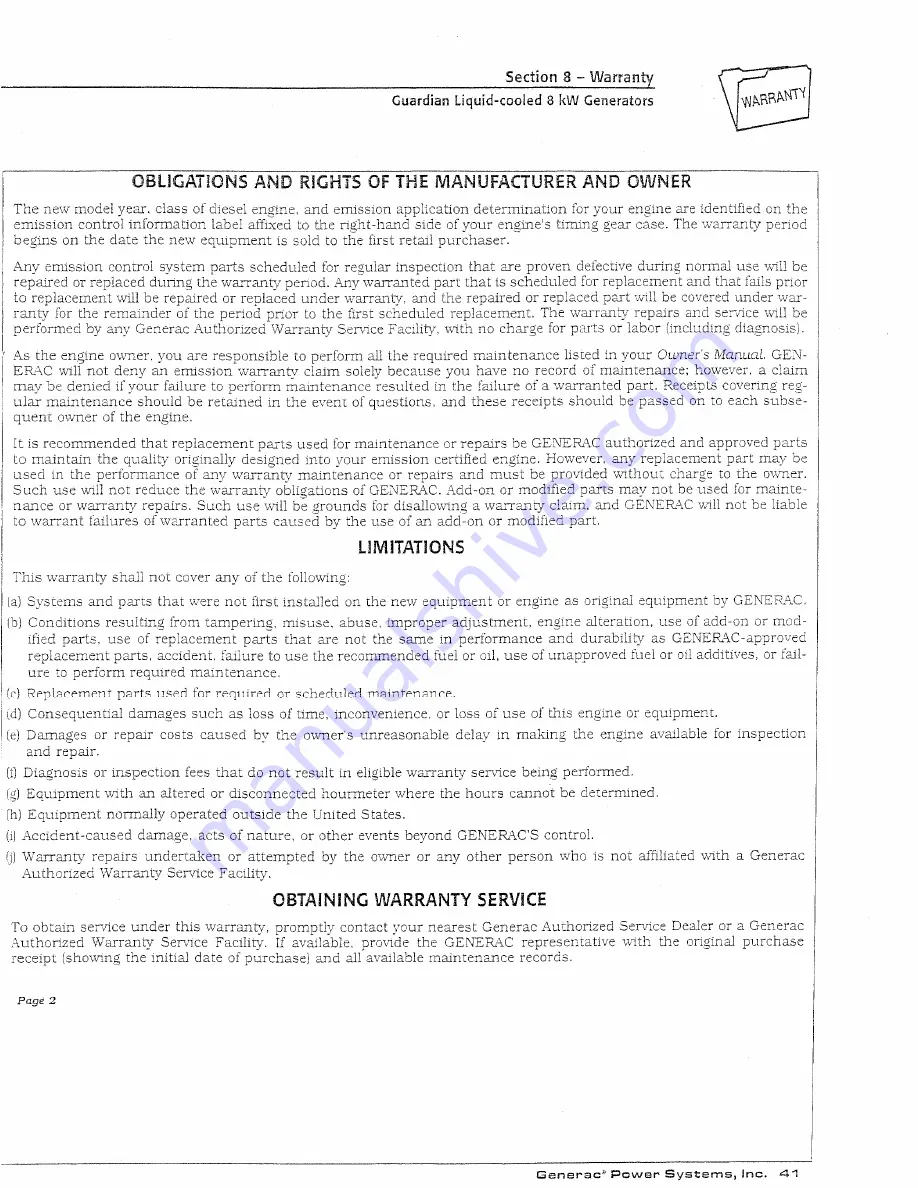 Generac Power Systems GUARDIAN 04136-0 Owner'S Manual Download Page 43