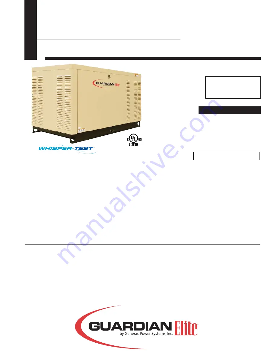 Generac Power Systems Guardian Elite 05402 Specification Sheet Download Page 1