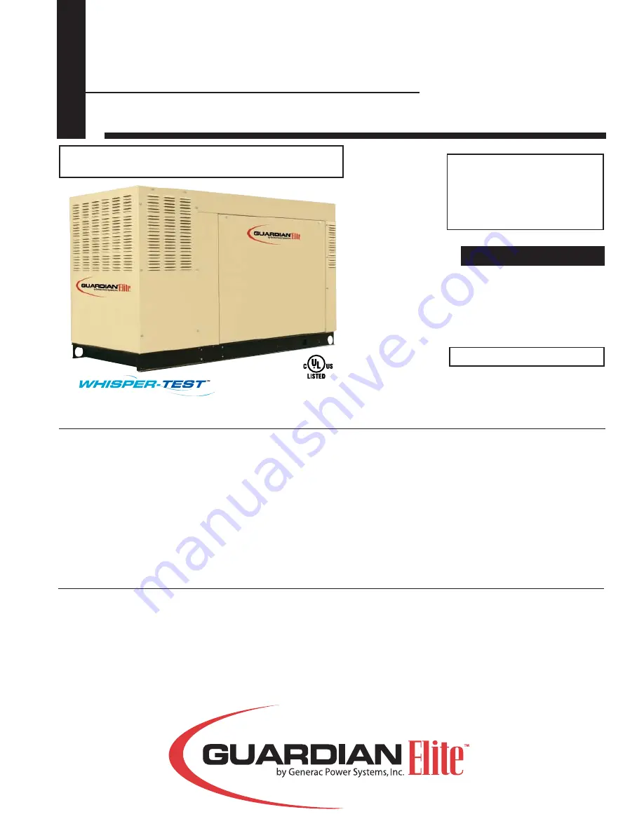 Generac Power Systems Guardian Elite QT04524 Specification Sheet Download Page 1