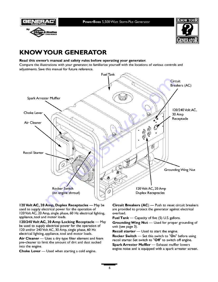 Generac Power Systems PowerBOSS Storm-Plus 1642-0 Owner'S Manual Download Page 6