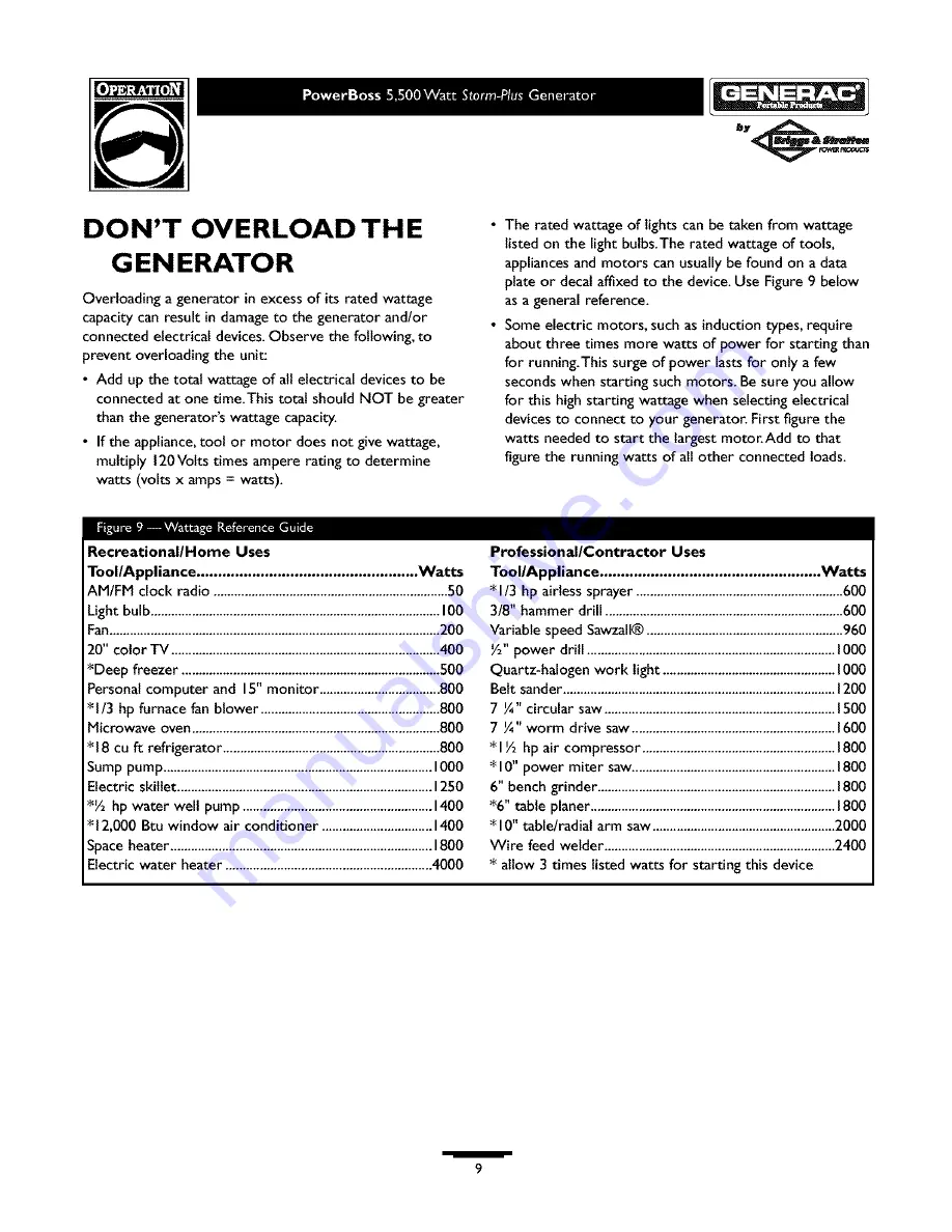 Generac Power Systems PowerBOSS Storm-Plus 1642-0 Owner'S Manual Download Page 9