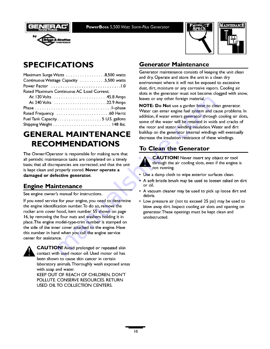 Generac Power Systems PowerBOSS Storm-Plus 1642-0 Скачать руководство пользователя страница 10